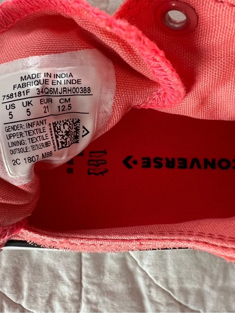 Converse Babies’ Coral “Hot Punch” High Top Sneakers w/Velcro Cool Baby Cute Kix
